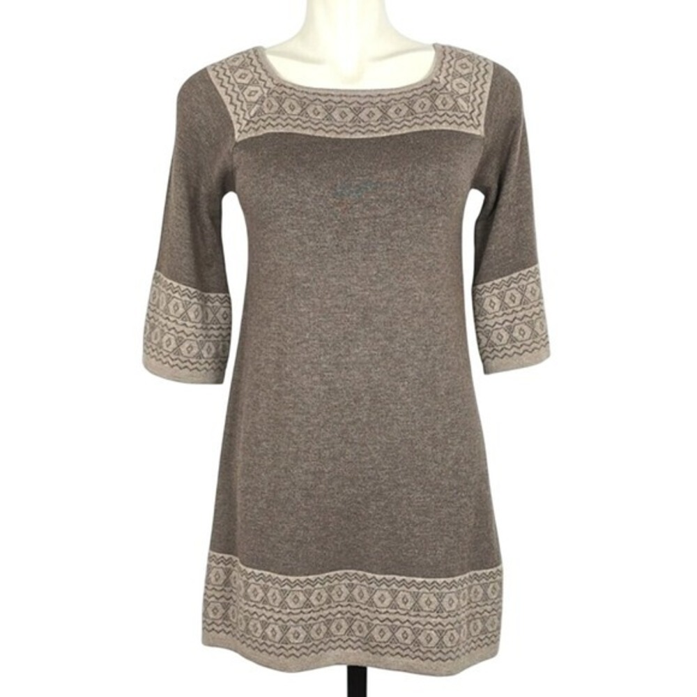 Temptation Women's Beige Taupe Dress Jacquard Wool Blend Knit 3/4 Sleeves S